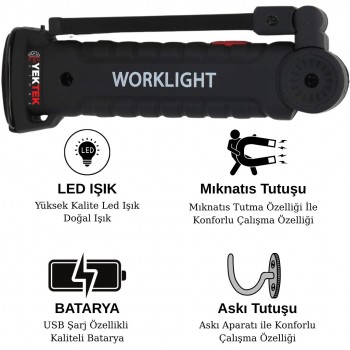 YekTek Manyetik Askılı Şarjlı LED Çalışma Lambası – Oto Servis ve Tamirhaneler için Profesyonel Aydınlatma